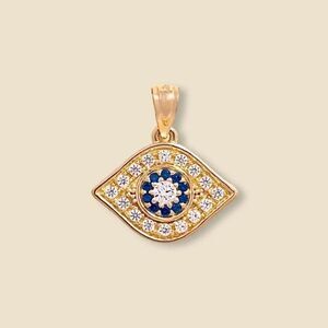 14K Solid Gold Evil Eye Charm Pendant 1.75g